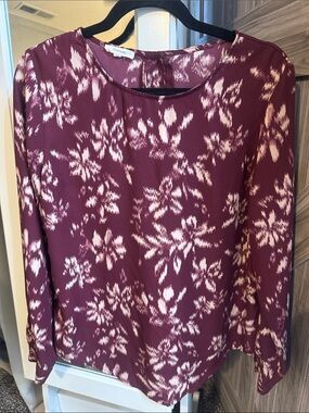 Maurices Maroon Floral Long-Sleeve Blouse in medium